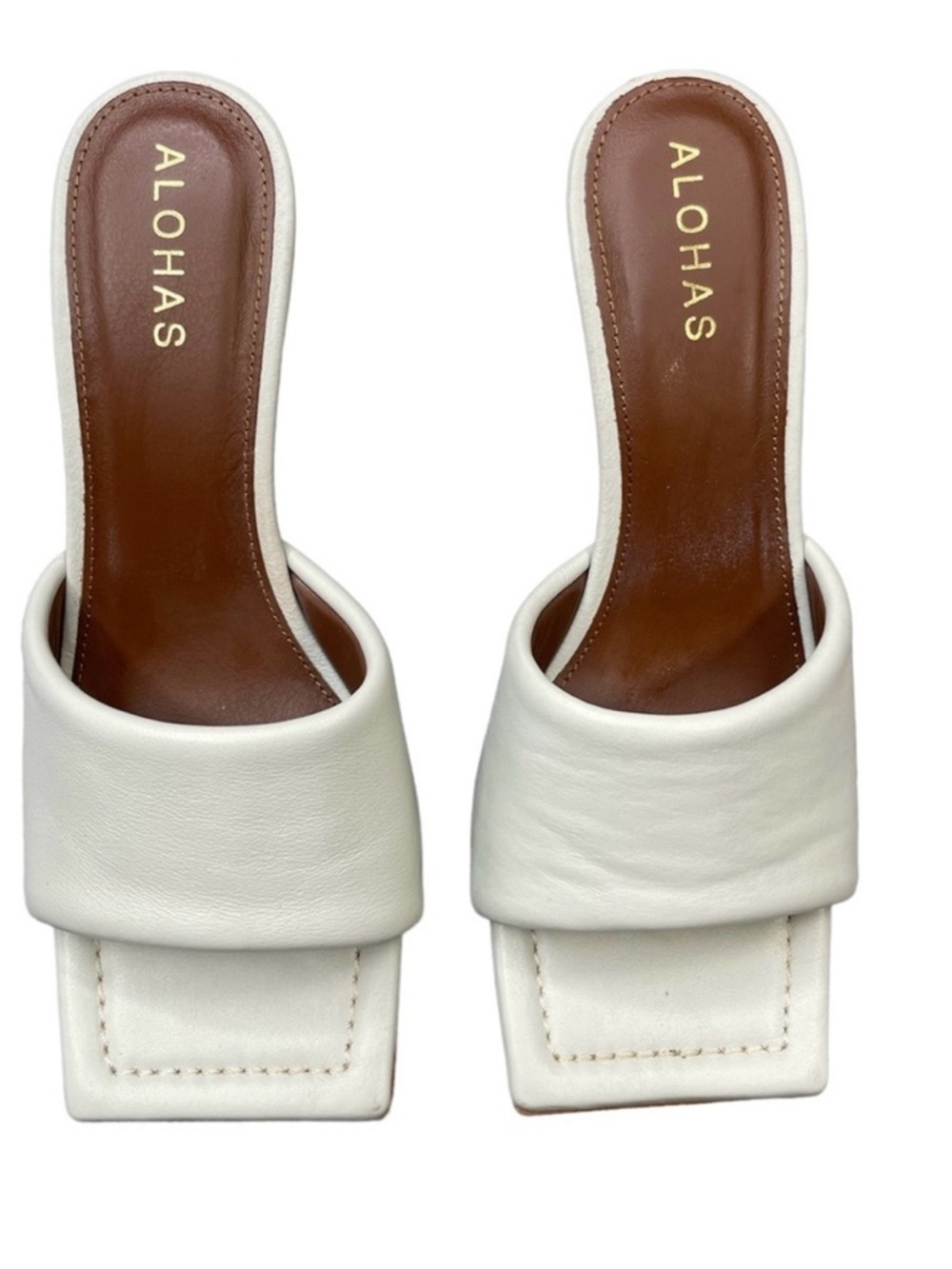 ALOHAS Off White Leather Square-Toe Slide Mules
